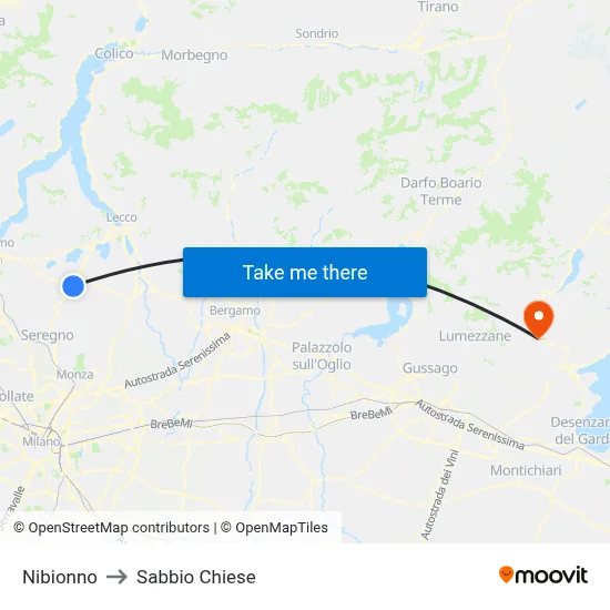 Nibionno to Sabbio Chiese map