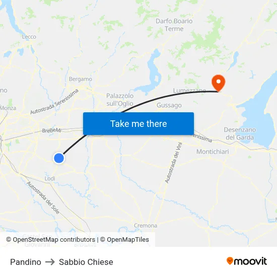 Pandino to Sabbio Chiese map