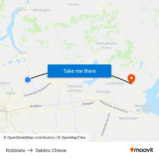 Robbiate to Sabbio Chiese map