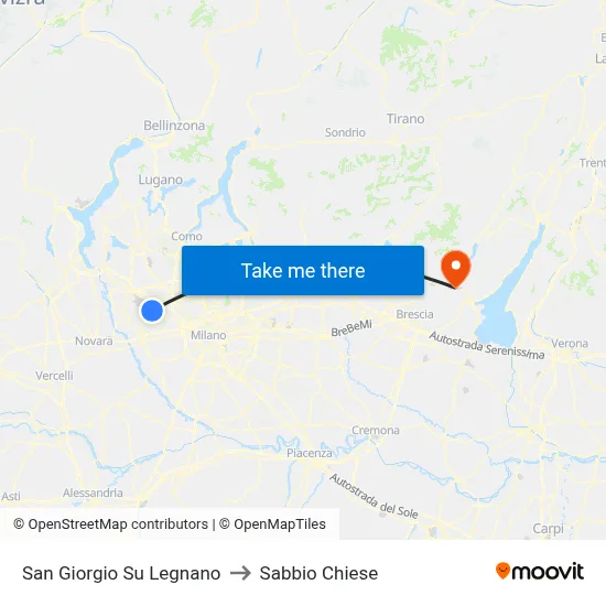 San Giorgio Su Legnano to Sabbio Chiese map
