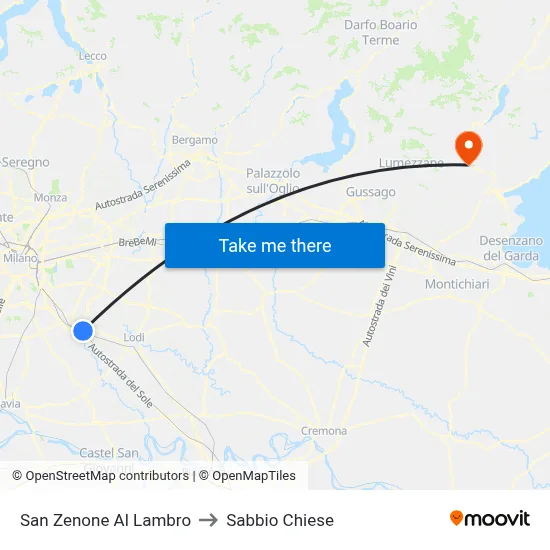 San Zenone Al Lambro to Sabbio Chiese map