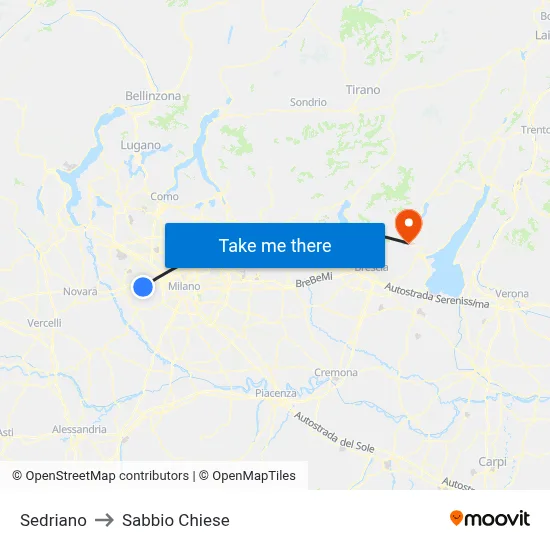 Sedriano to Sabbio Chiese map