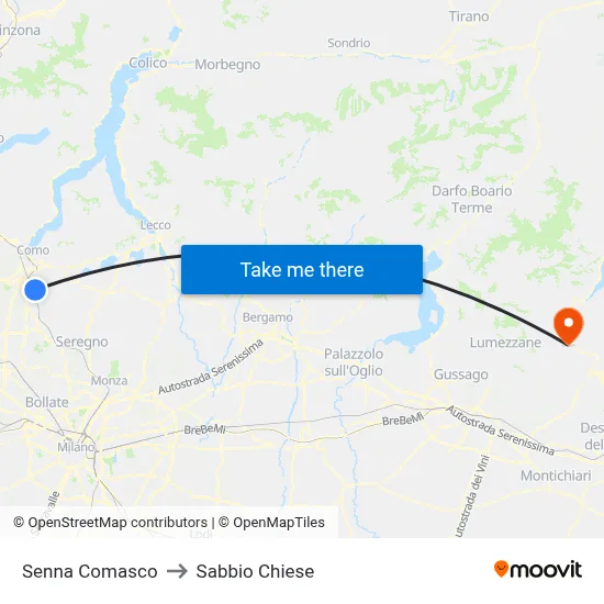 Senna Comasco to Sabbio Chiese map