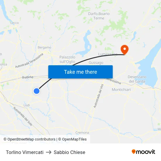 Torlino Vimercati to Sabbio Chiese map
