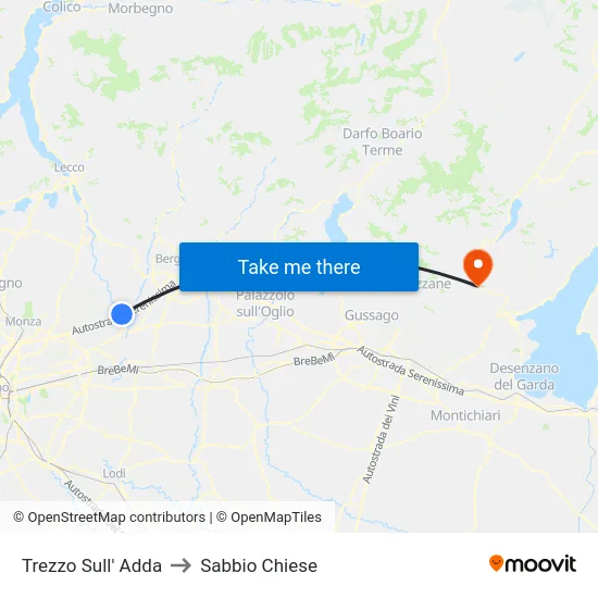 Trezzo Sull' Adda to Sabbio Chiese map