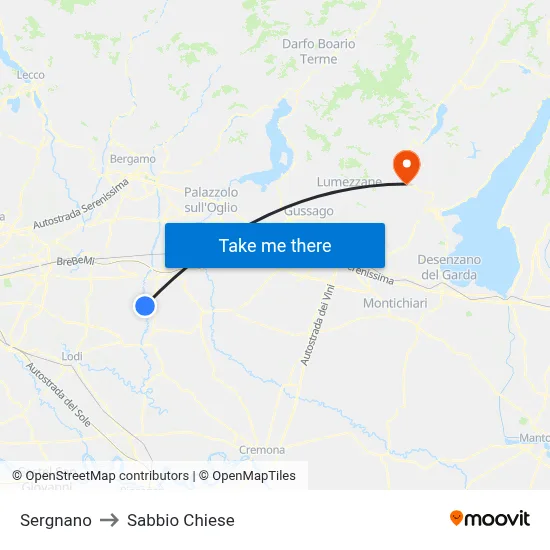Sergnano to Sabbio Chiese map