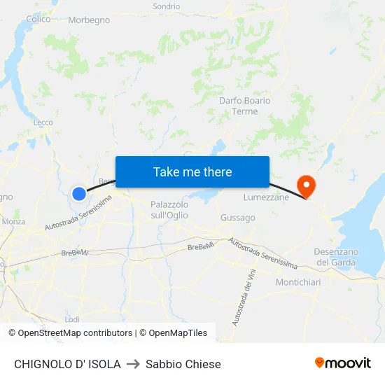 CHIGNOLO D' ISOLA to Sabbio Chiese map