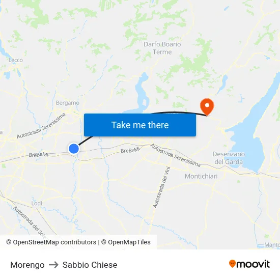 Morengo to Sabbio Chiese map