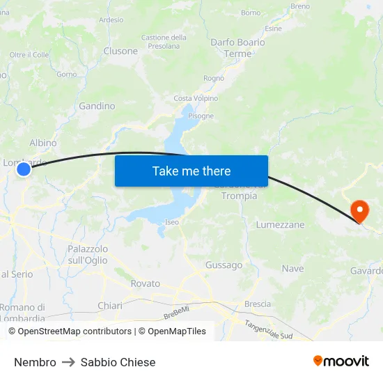 Nembro to Sabbio Chiese map