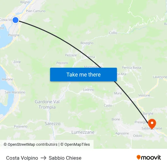 Costa Volpino to Sabbio Chiese map