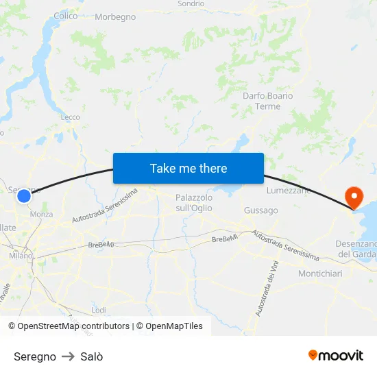 Seregno to Salò map