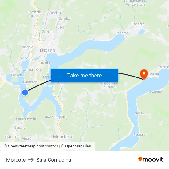 Morcote to Sala Comacina map