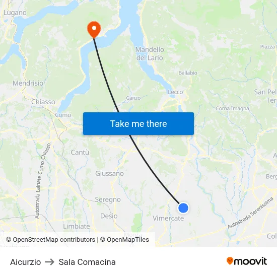 Aicurzio to Sala Comacina map