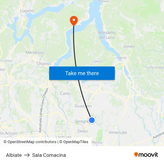 Albiate to Sala Comacina map