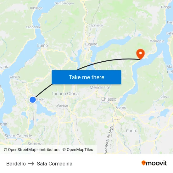 Bardello to Sala Comacina map