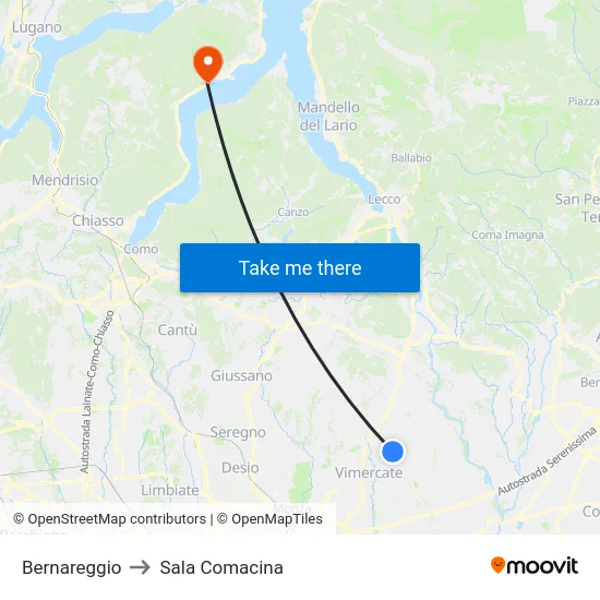 Bernareggio to Sala Comacina map