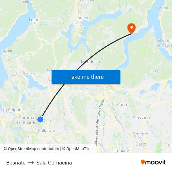 Besnate to Sala Comacina map