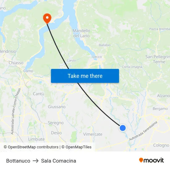Bottanuco to Sala Comacina map