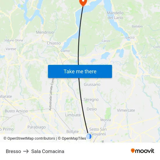 Bresso to Sala Comacina map