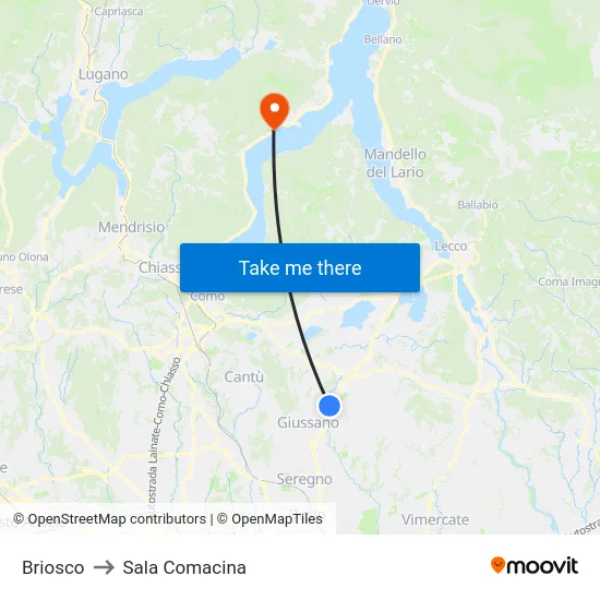 Briosco to Sala Comacina map