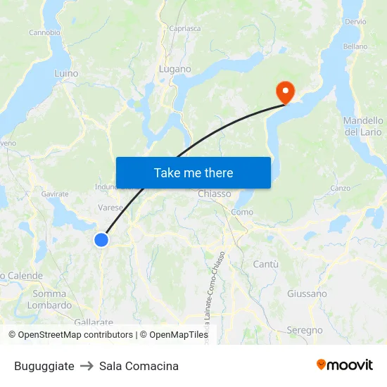 Buguggiate to Sala Comacina map