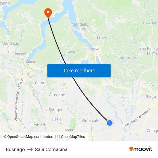 Busnago to Sala Comacina map