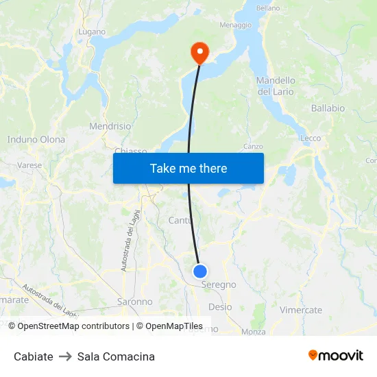 Cabiate to Sala Comacina map