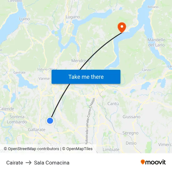 Cairate to Sala Comacina map