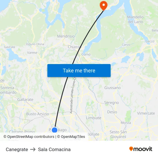 Canegrate to Sala Comacina map