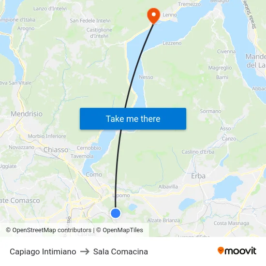 Capiago Intimiano to Sala Comacina map