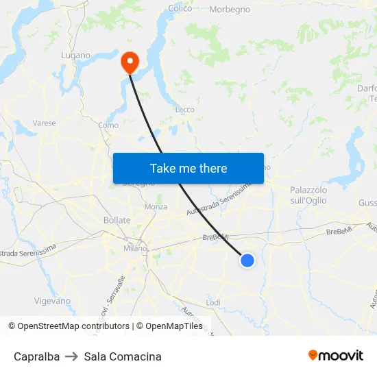 Capralba to Sala Comacina map