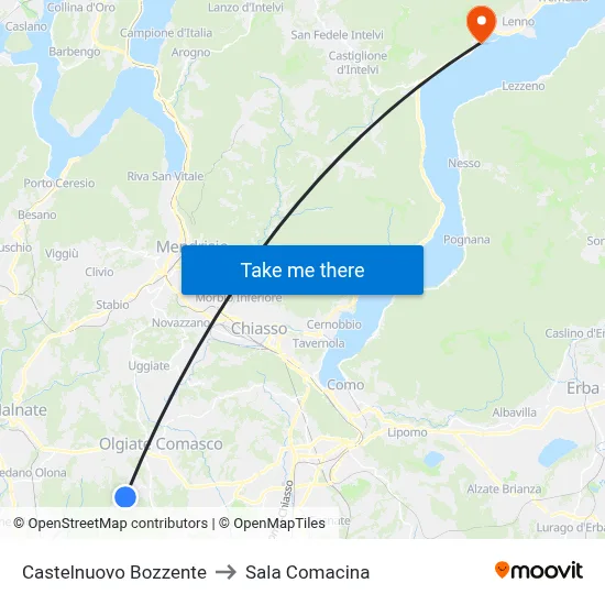 Castelnuovo Bozzente to Sala Comacina map