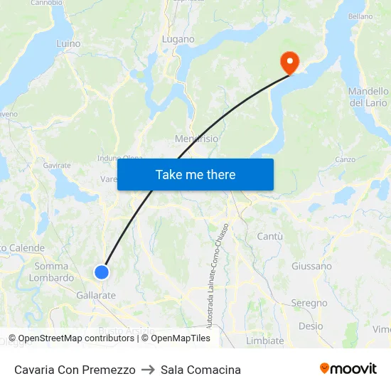 Cavaria con Premezzo to Sala Comacina map
