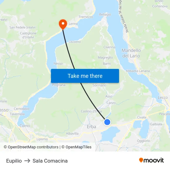 Eupilio to Sala Comacina map