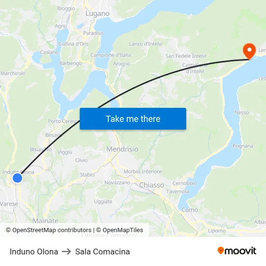 Induno Olona to Sala Comacina map