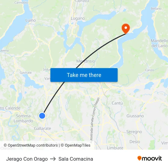 Jerago con Orago to Sala Comacina map