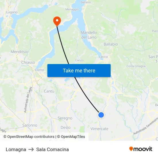 Lomagna to Sala Comacina map