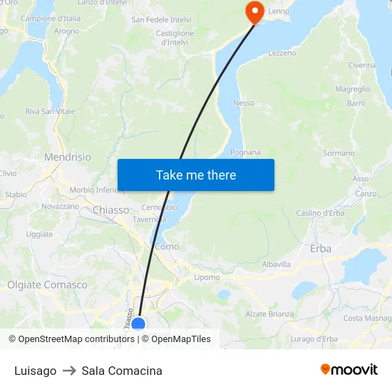 Luisago to Sala Comacina map