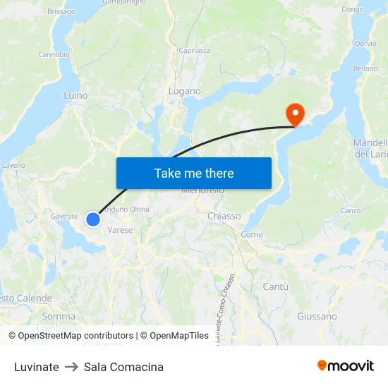 Luvinate to Sala Comacina map