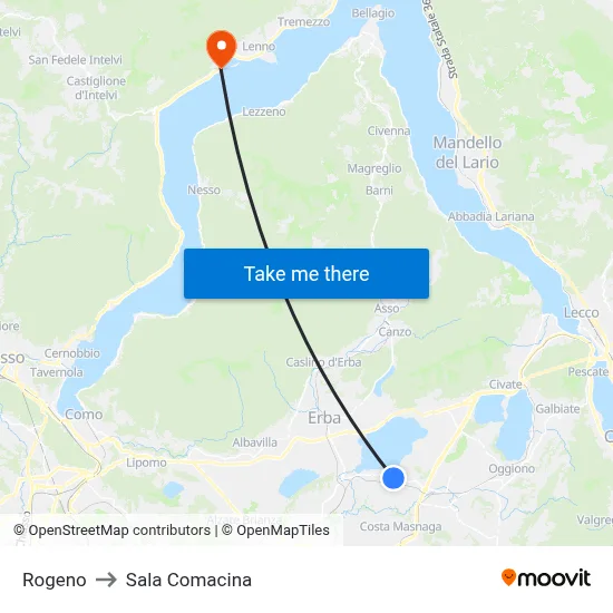 Rogeno to Sala Comacina map