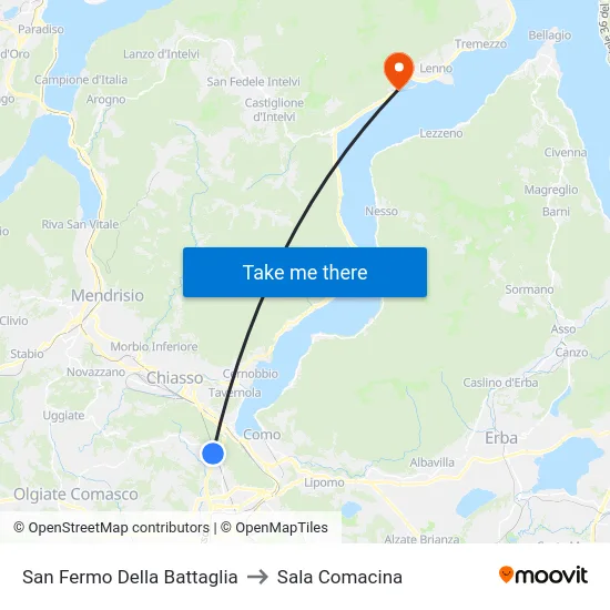 San Fermo Della Battaglia to Sala Comacina map
