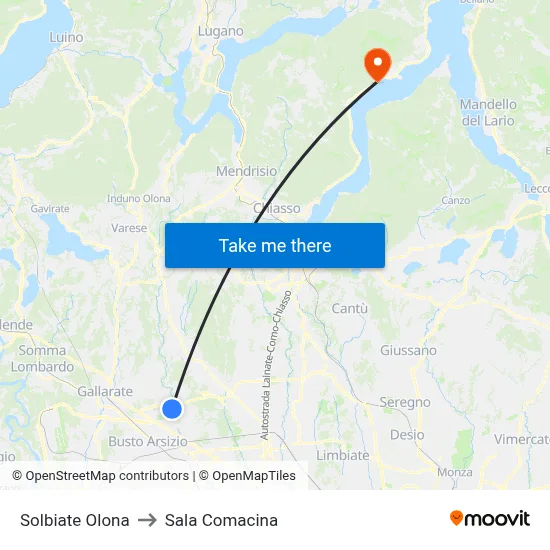 Solbiate Olona to Sala Comacina map