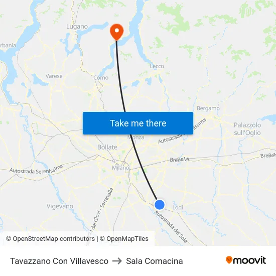 Tavazzano Con Villavesco to Sala Comacina map