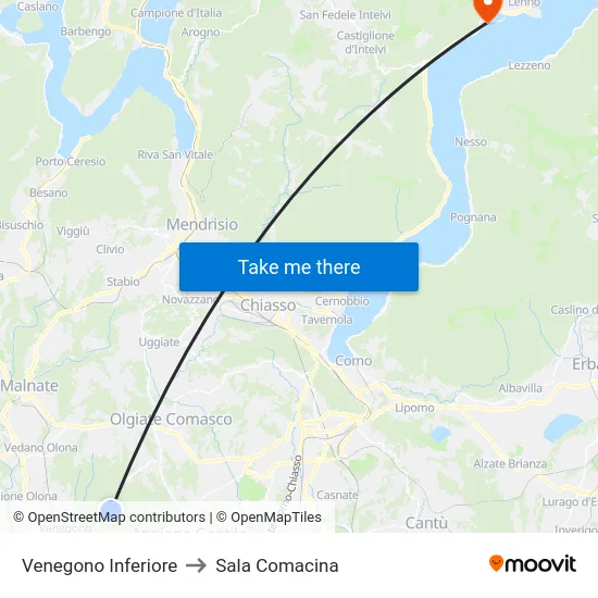 Venegono Inferiore to Sala Comacina map
