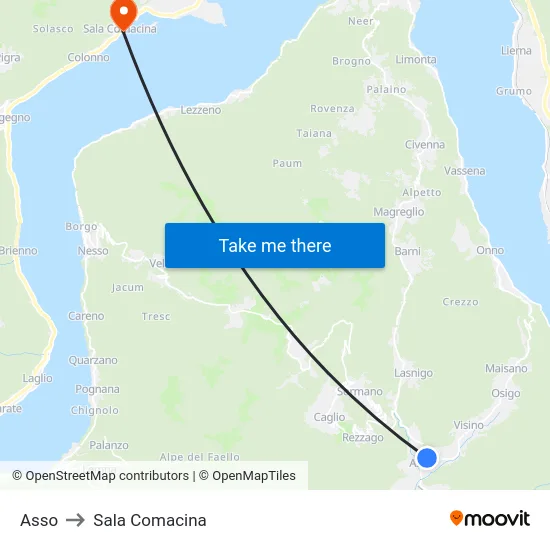 Asso to Sala Comacina map