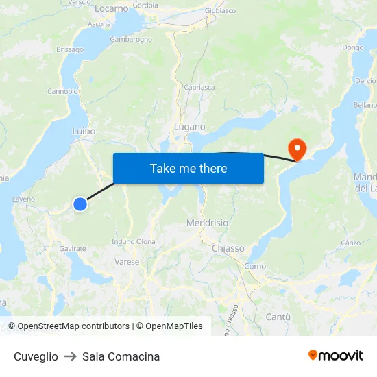 Cuveglio to Sala Comacina map