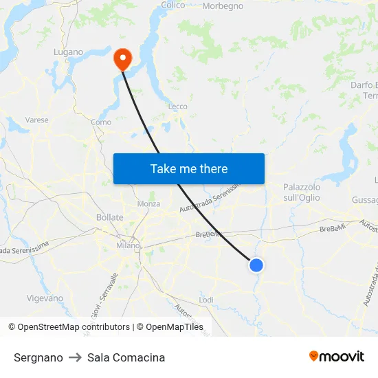 Sergnano to Sala Comacina map