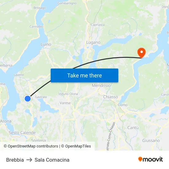 Brebbia to Sala Comacina map