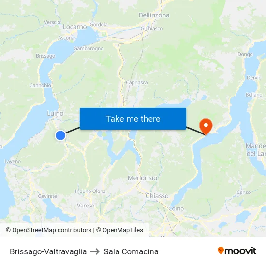 Brissago-Valtravaglia to Sala Comacina map