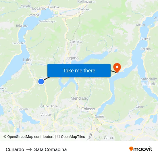 Cunardo to Sala Comacina map